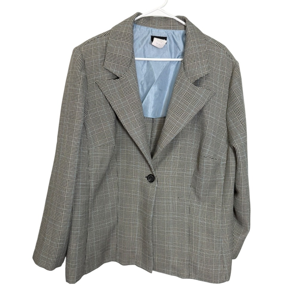 Courtenay 20W Black White Plaid Blazer Single Button Glen Check Officecore